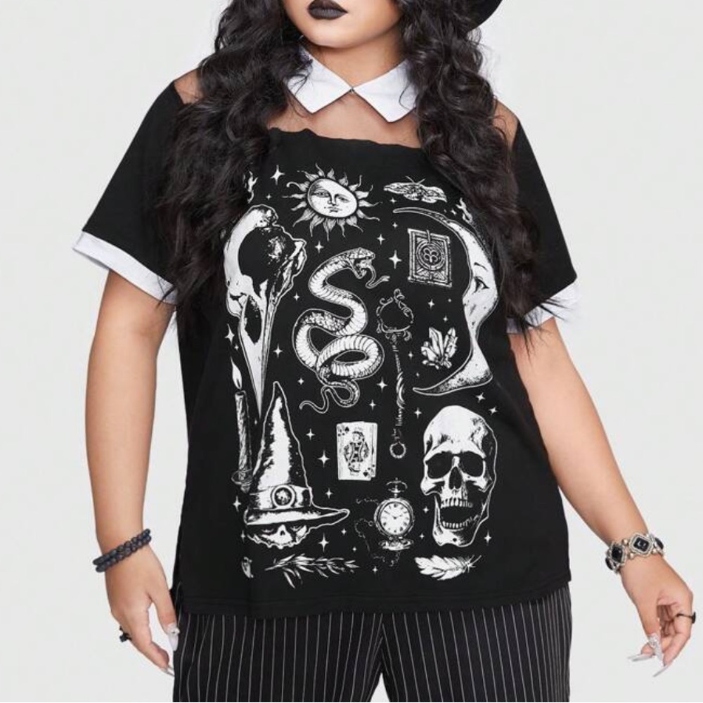 Goth Print Collared Top